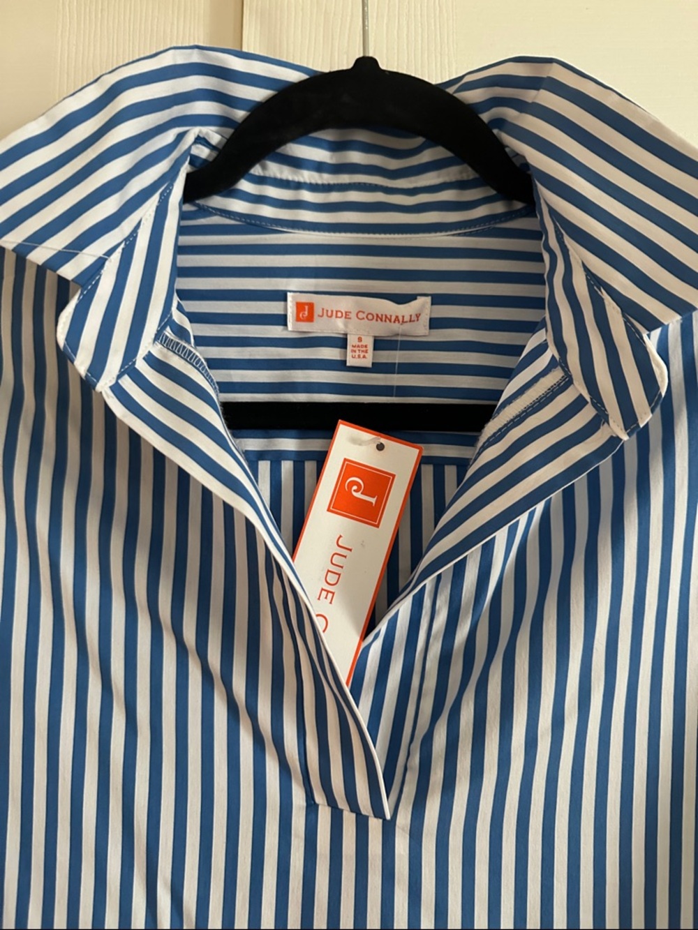 Jude Connally Blue and White Vertical Stripe Shirt dress